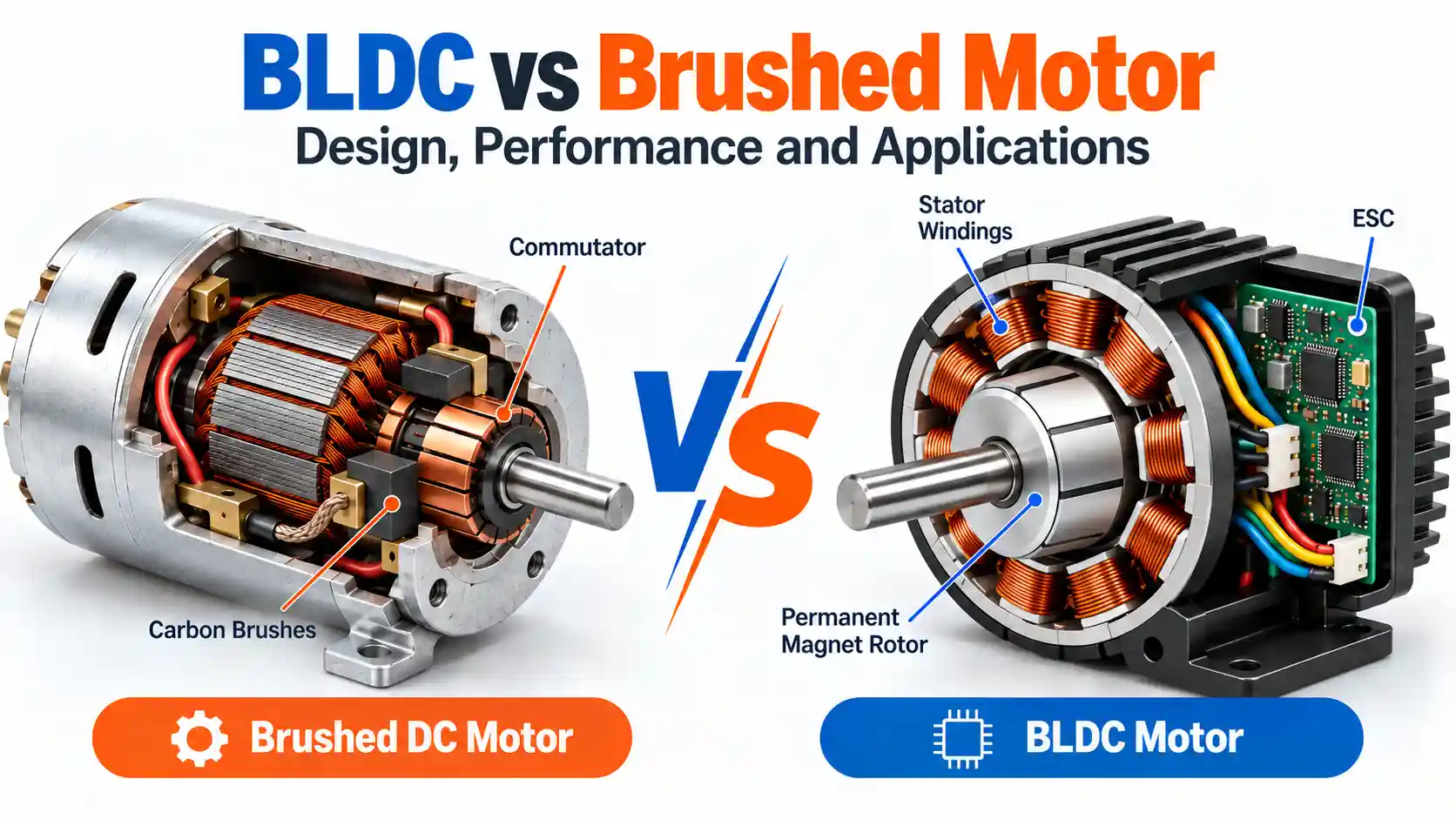 BLDC vs Brushed Motor structure comparison