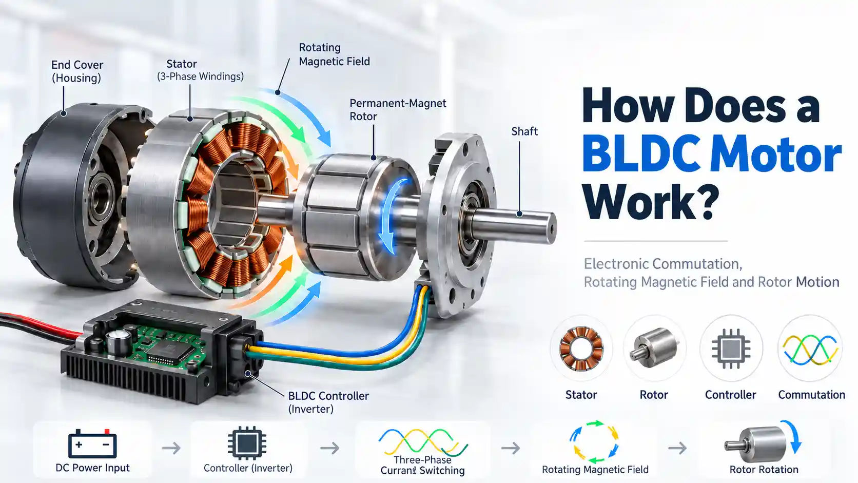How Does a BLDC Motor Work - BLDC motor working principle with controller, stator and rotor