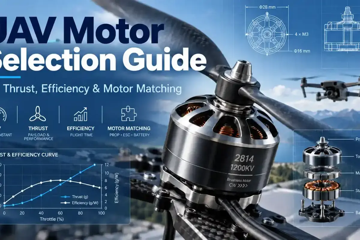 UAV motor selection guide covering KV rating, thrust, efficiency and BLDC motor matching for drone applications