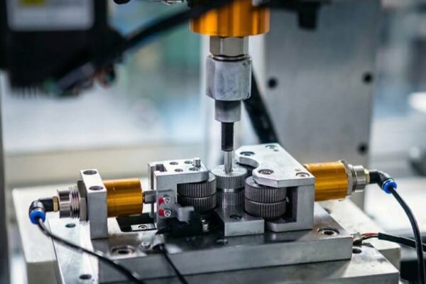 Precision CNC machining of a custom motor component during the rapid prototyping phase.