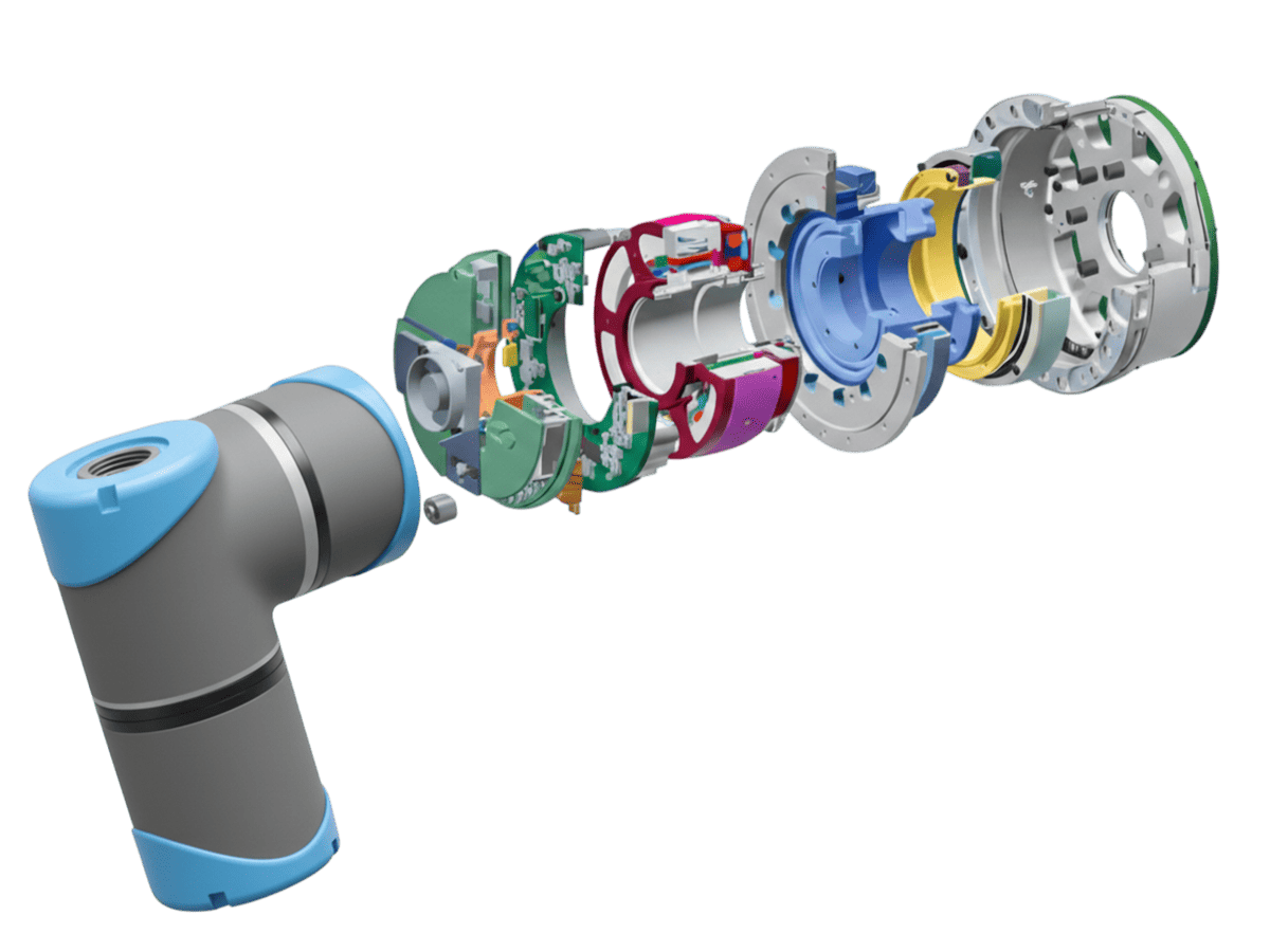 An exploded-view diagram of an IHS Smart Drive custom robotics joint actuator, showcasing its integrated FOC controller PCB, robust harmonic drive gears, and high torque density frameless motor design for next-generation robots.