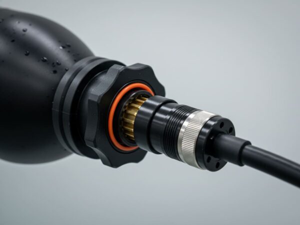 Heavy-duty, IP68 waterproof multi-pin signal connector for an IHS Smart Drive electric kayak motor, ensuring reliable PWM variable speed and reverse control in harsh marine conditions.