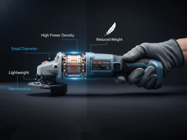 Lightweight and compact BLDC power tool motor with high power density in small diameter, reducing overall tool weight while maintaining strength