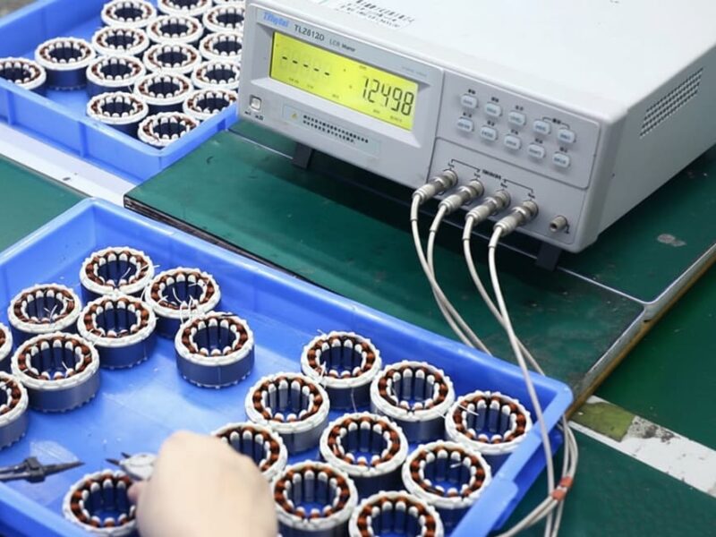 High-definition macro photograph of a perfectly wound BLDC motor stator, demonstrating extreme precision and consistent manufacturing quality.