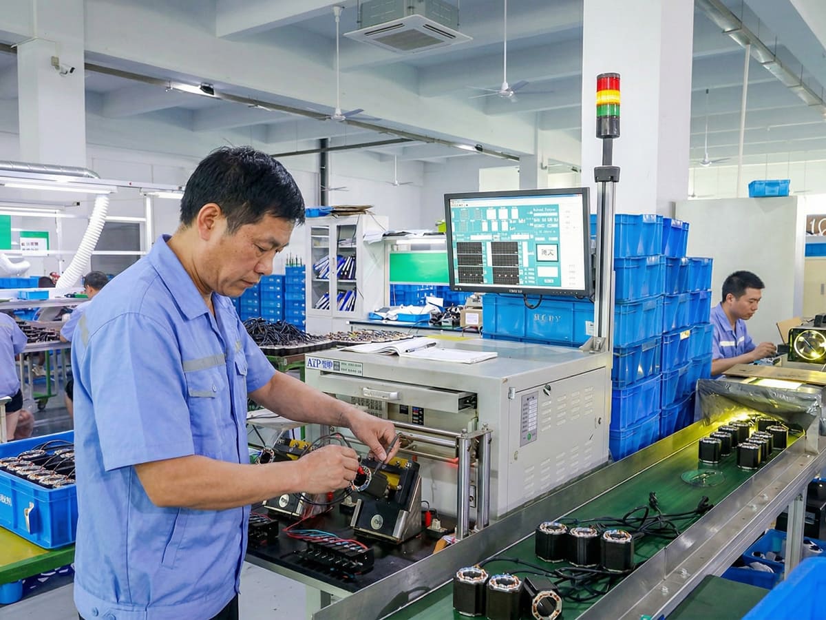 Operators validating small-batch motor production before scale-up to mass manufacturing